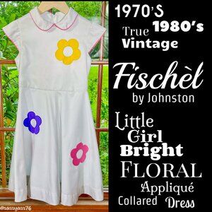 ▪️VTG▪️FISCHEL▪️Little Girl Bright Floral Appliqué Peter Pan Collared Dress